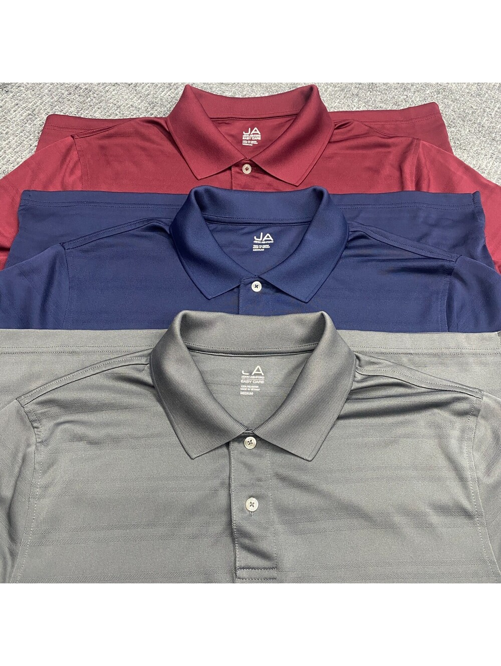 Lot Of 3 John Ashford Polo Shirt Men M Texture Stripe Performance Golf Easy Care